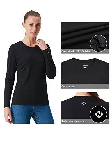 NAVISKIN Women's UPF 50  UV Sun Protection Performance Long Sleeve T-Shirt Lightweight Running Outdoor Shirt Black Size XL