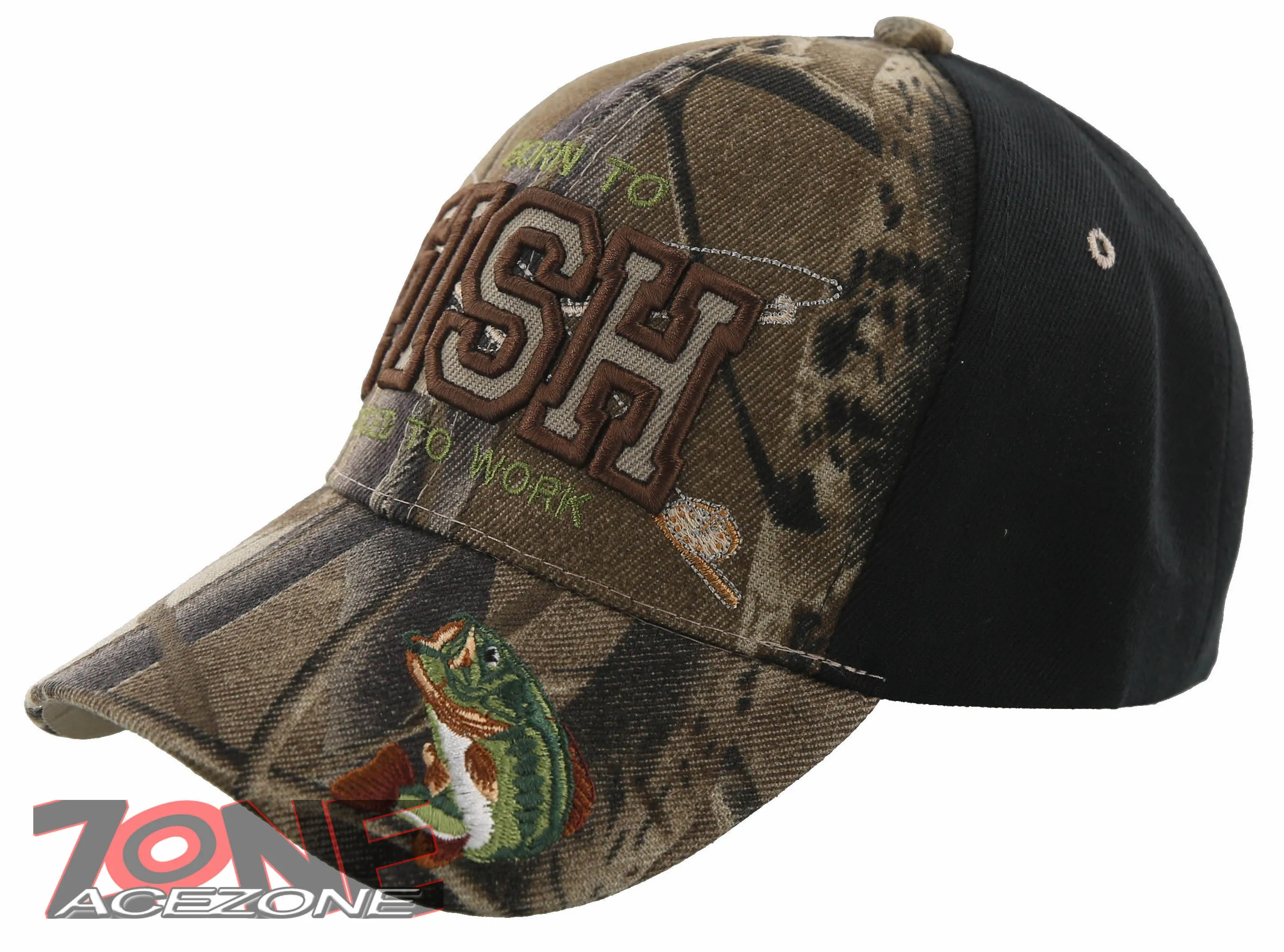 NEW! BORN TO FISH FORCED TO WORK OUTDOOR SPORT FISHING CAP HAT CAMO