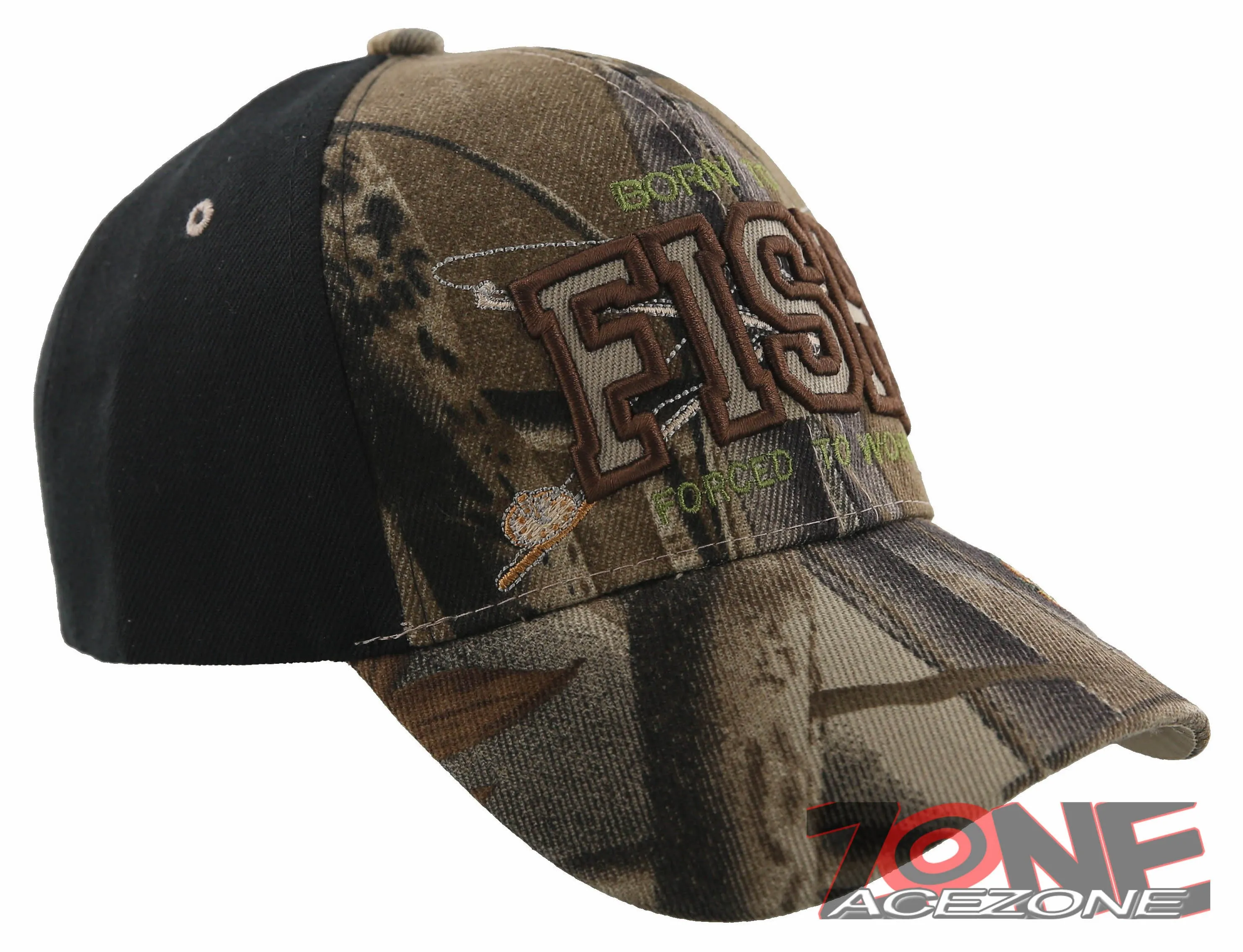 NEW! BORN TO FISH FORCED TO WORK OUTDOOR SPORT FISHING CAP HAT CAMO