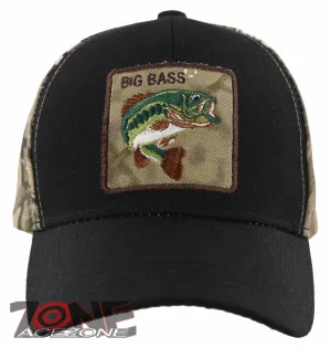 NEW! FISH BIG BASS OUTDOOR SPORT FISHING BALL CAP HAT BLACK FOREST CAMO