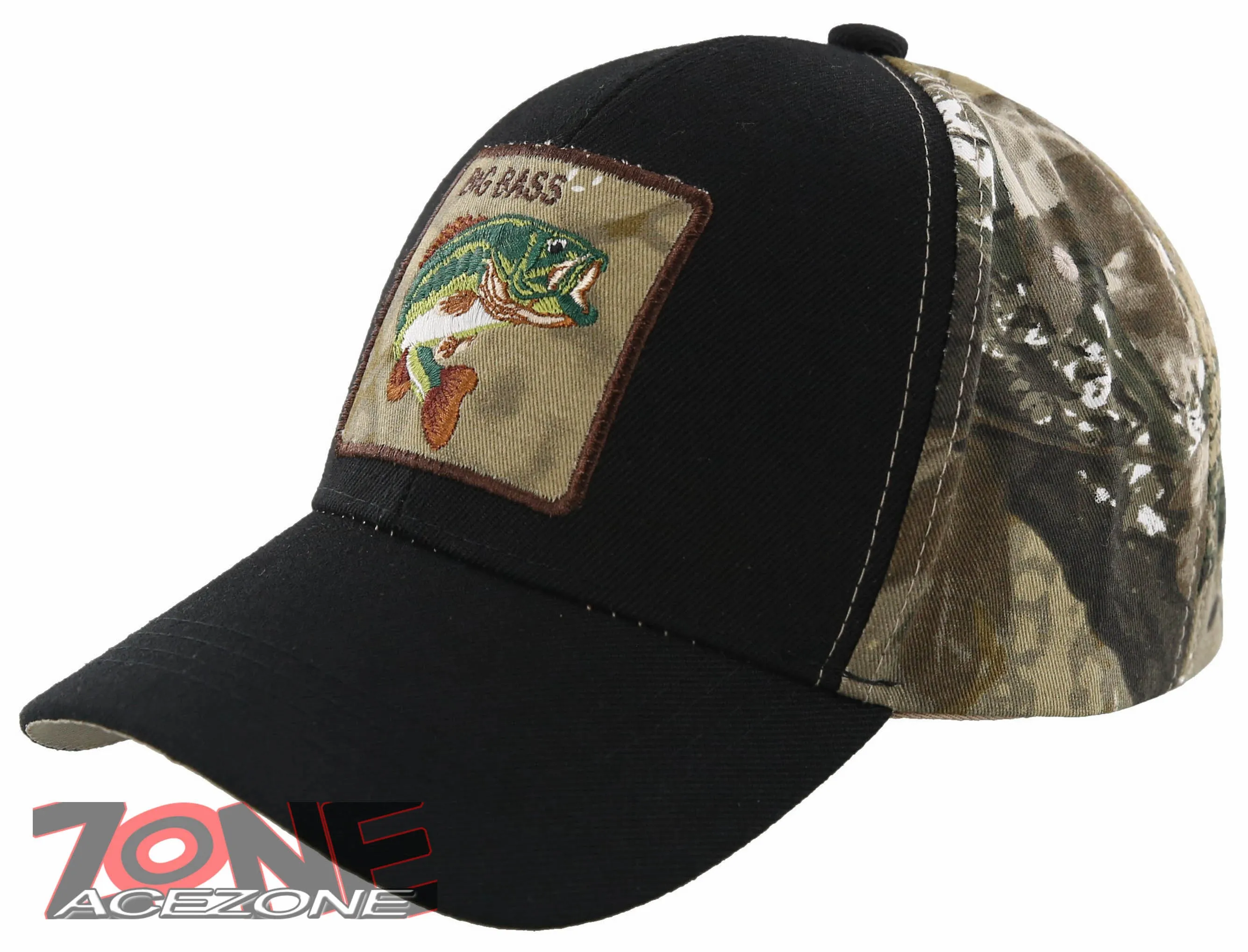 NEW! FISH BIG BASS OUTDOOR SPORT FISHING BALL CAP HAT BLACK FOREST CAMO