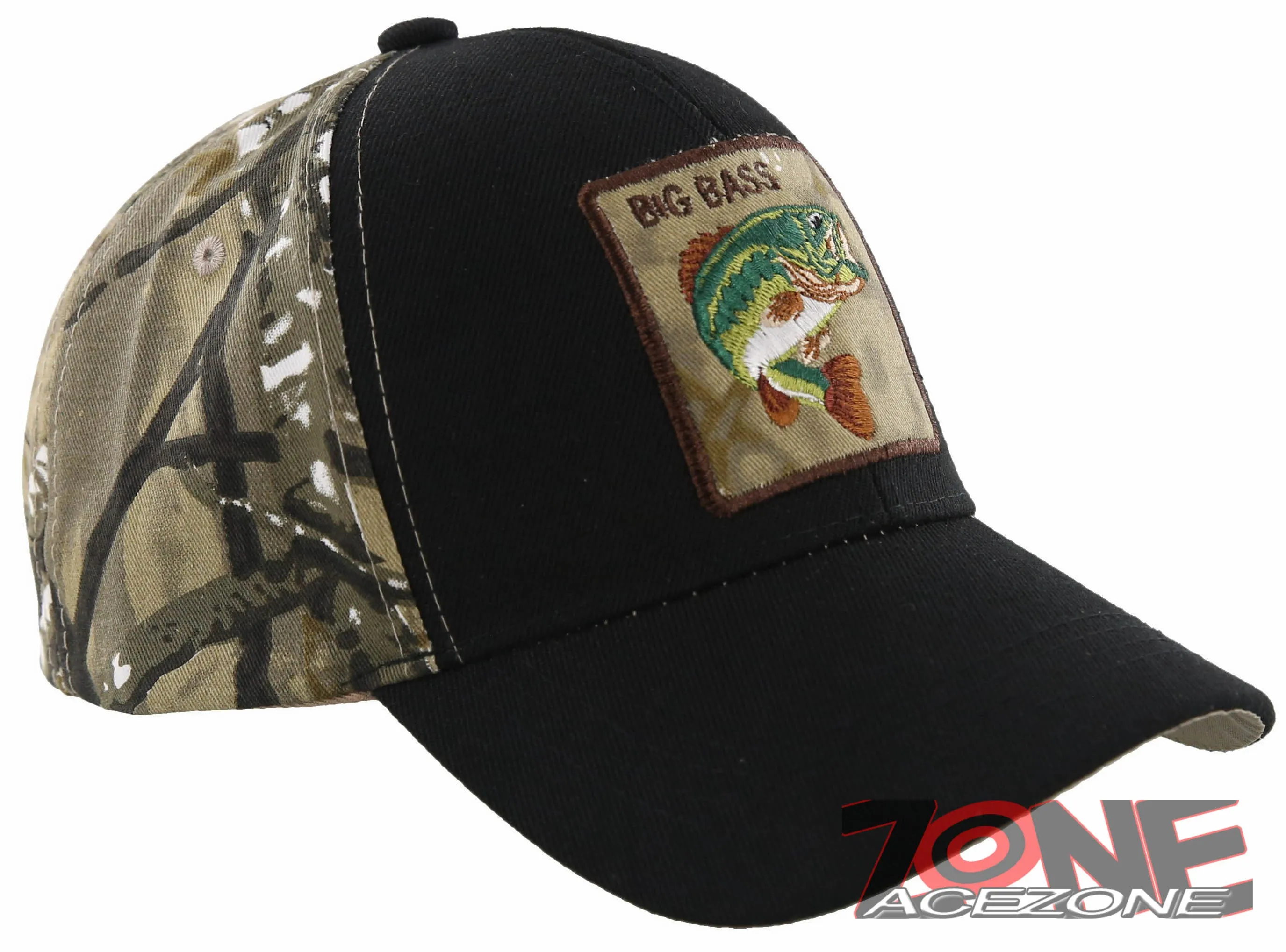 NEW! FISH BIG BASS OUTDOOR SPORT FISHING BALL CAP HAT BLACK FOREST CAMO