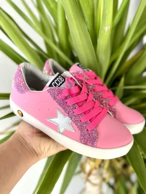 New Hot Pink With Silver Star Sneakers