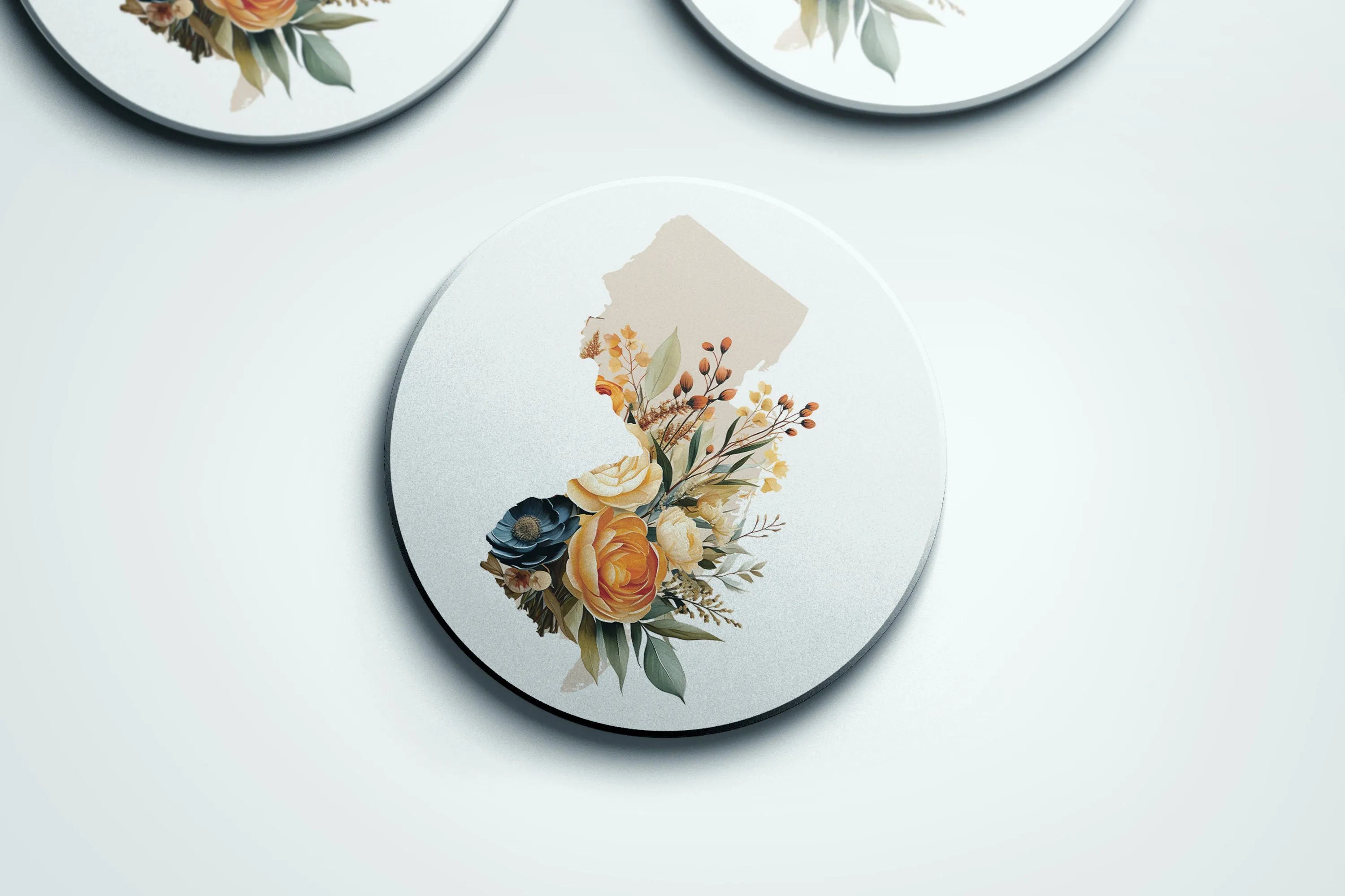 New Jersey Coasters Set: 4 Seasons Floral Design, Unique Home Decor, Perfect Gift for Nature Lovers & Collectors