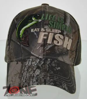 NEW! LIFE IS SIMPLE EAT & SLEEP FISH OUTDOOR SPORT FISHING CAP HAT CAMO