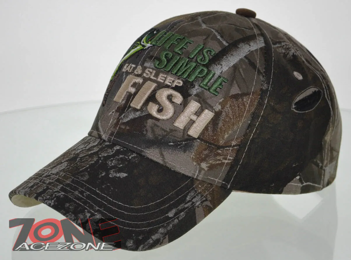 NEW! LIFE IS SIMPLE EAT & SLEEP FISH OUTDOOR SPORT FISHING CAP HAT CAMO