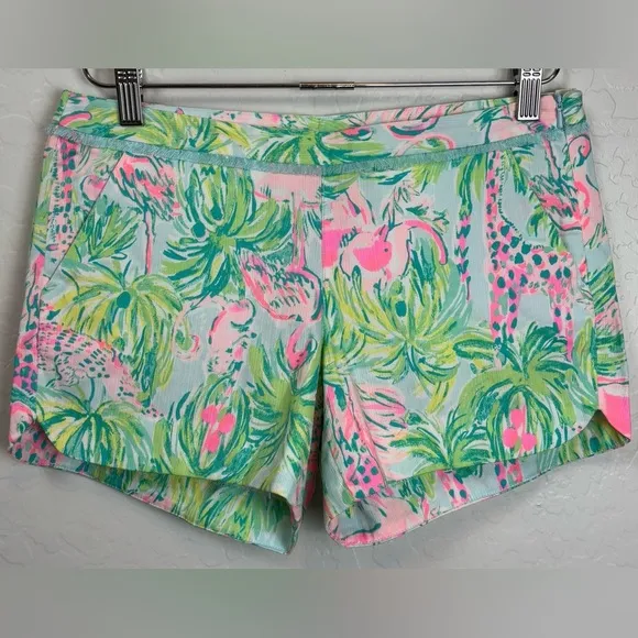 NEW Lilly Pulitzer Adie Shorts Seasalt Blue On Parade Preppy Elephant 0 1049/0
