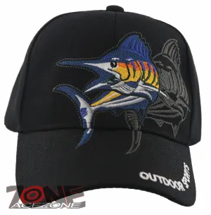 NEW! OUTDOOR SPORTS SWORDFISH FISHING MARINE BALL CAP HAT BLACK