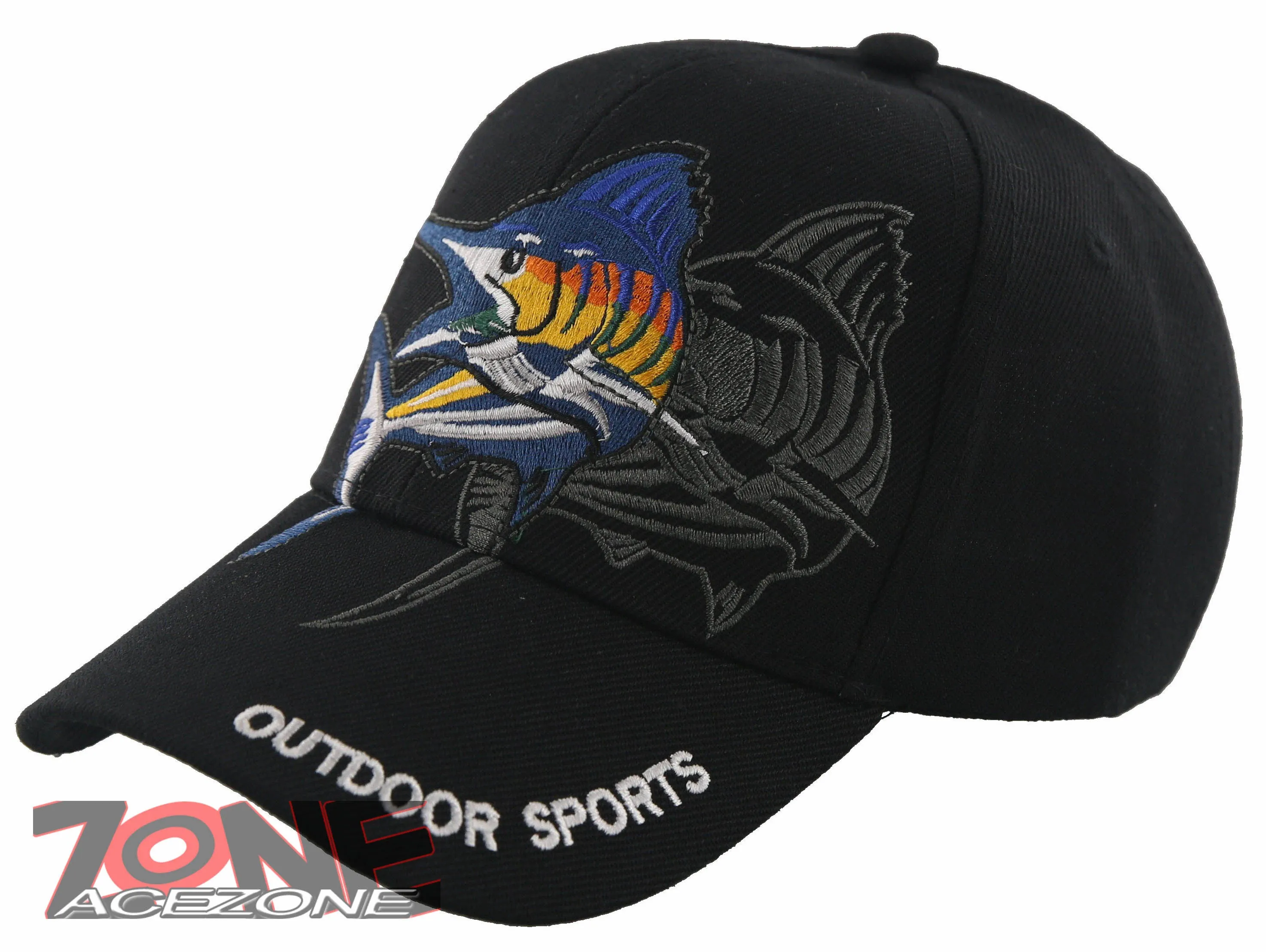 NEW! OUTDOOR SPORTS SWORDFISH FISHING MARINE BALL CAP HAT BLACK