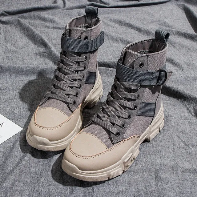 New Women Girl Martin Snow Boots Boots Korean British Style Woman Leather Sneakers Casual High Top Women's Boot Trend A112