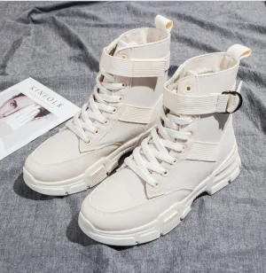 New Women Girl Martin Snow Boots Boots Korean British Style Woman Leather Sneakers Casual High Top Women's Boot Trend A112