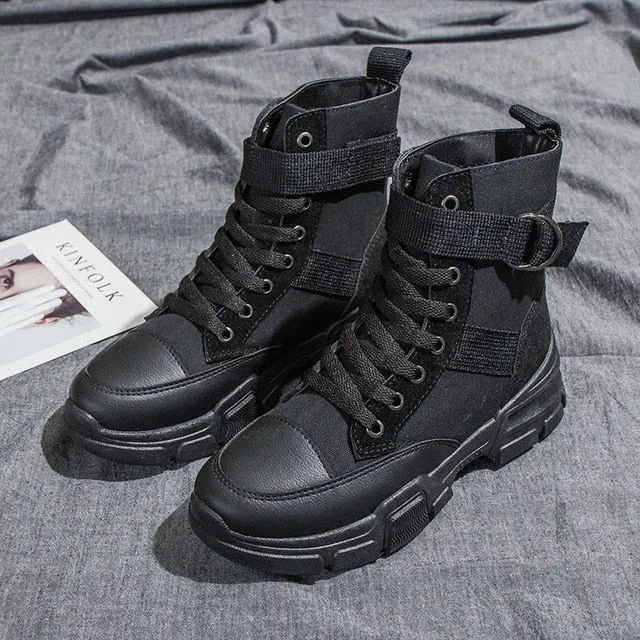 New Women Girl Martin Snow Boots Boots Korean British Style Woman Leather Sneakers Casual High Top Women's Boot Trend A112