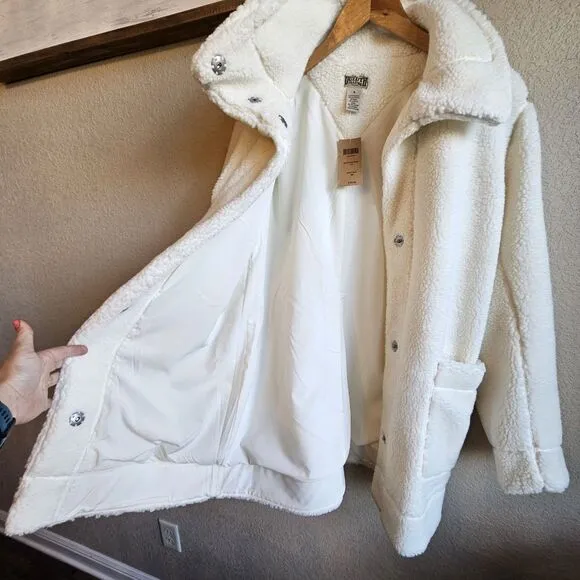 NWT Duluth Trading Co Womens Sherpa Teddy Wool coat Natural white Small