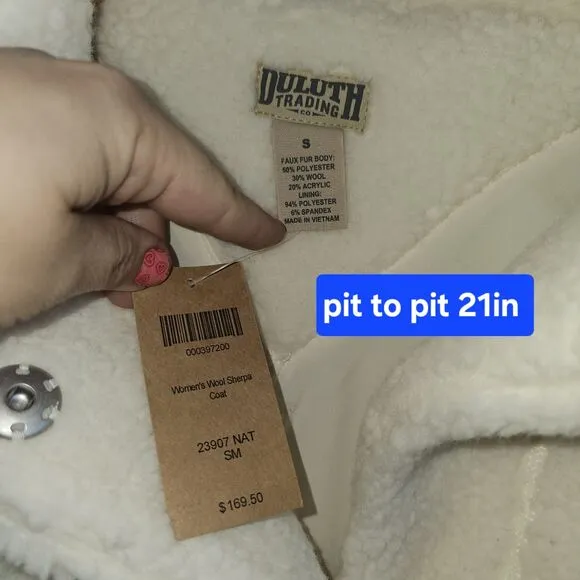 NWT Duluth Trading Co Womens Sherpa Teddy Wool coat Natural white Small