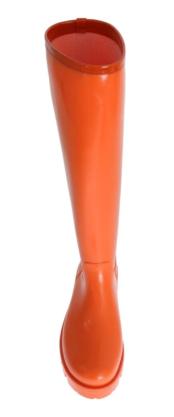 Orange Rubber Knee Rain Boots