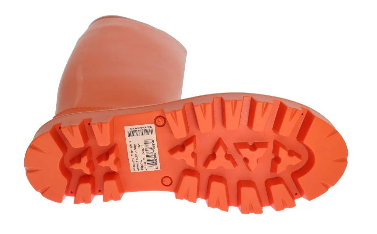 Orange Rubber Knee Rain Boots