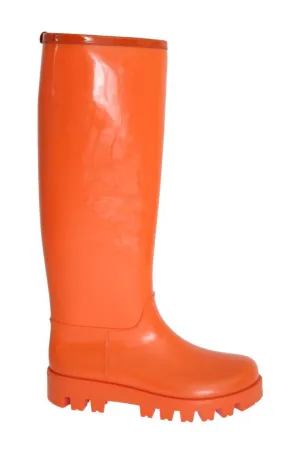 Orange Rubber Knee Rain Boots