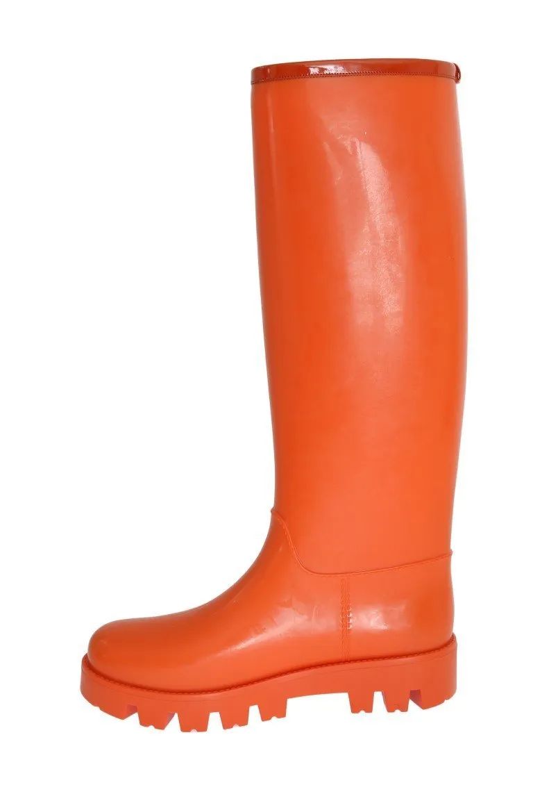 Orange Rubber Knee Rain Boots