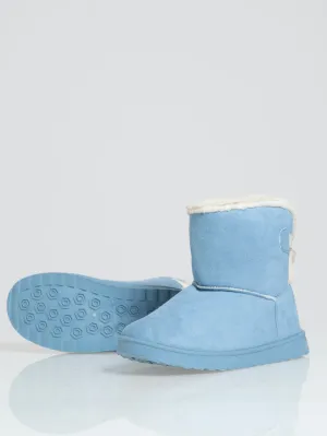 Outdoor Slipper Bootie With Bow Detail - Light Blue