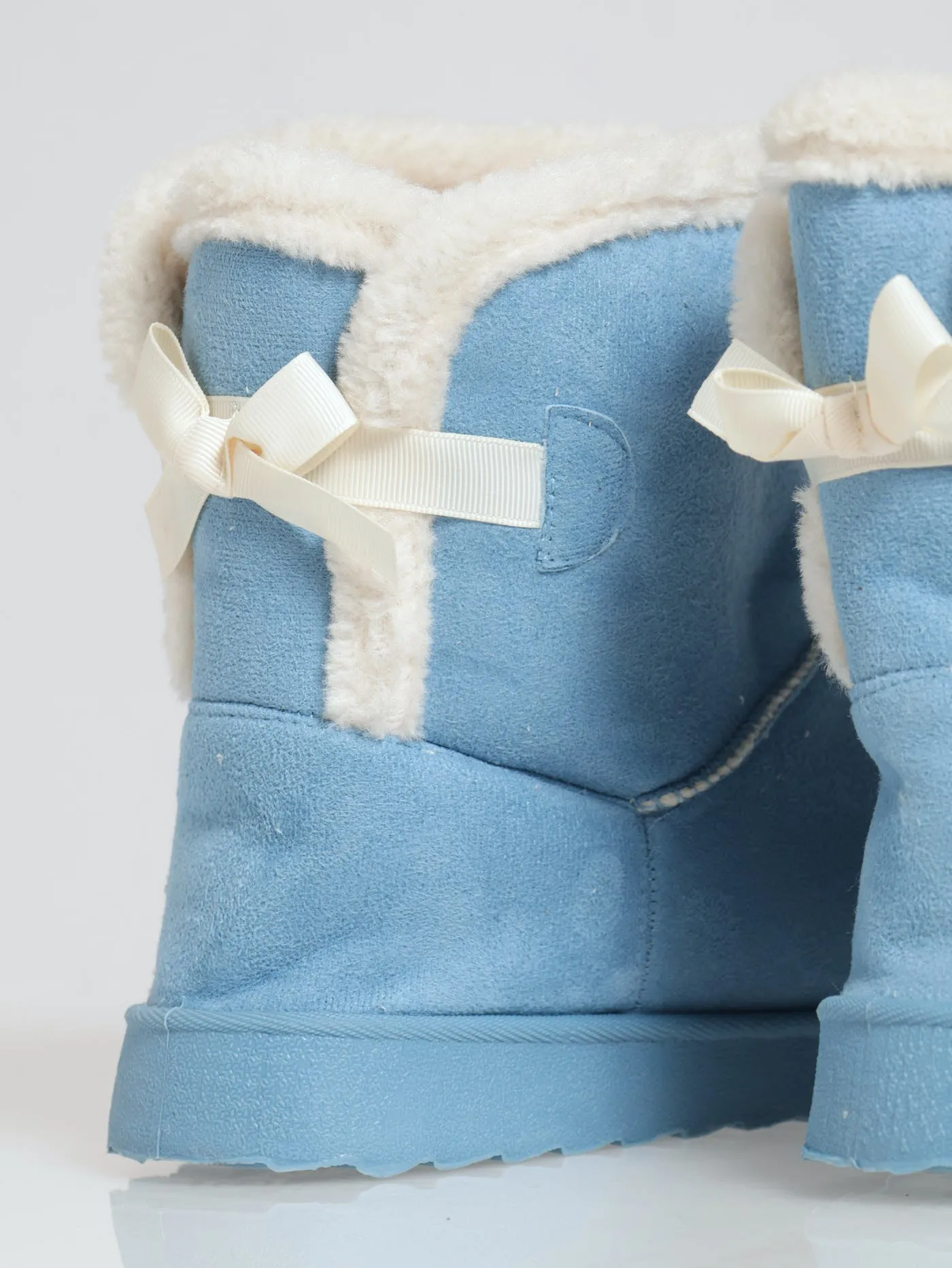Outdoor Slipper Bootie With Bow Detail - Light Blue