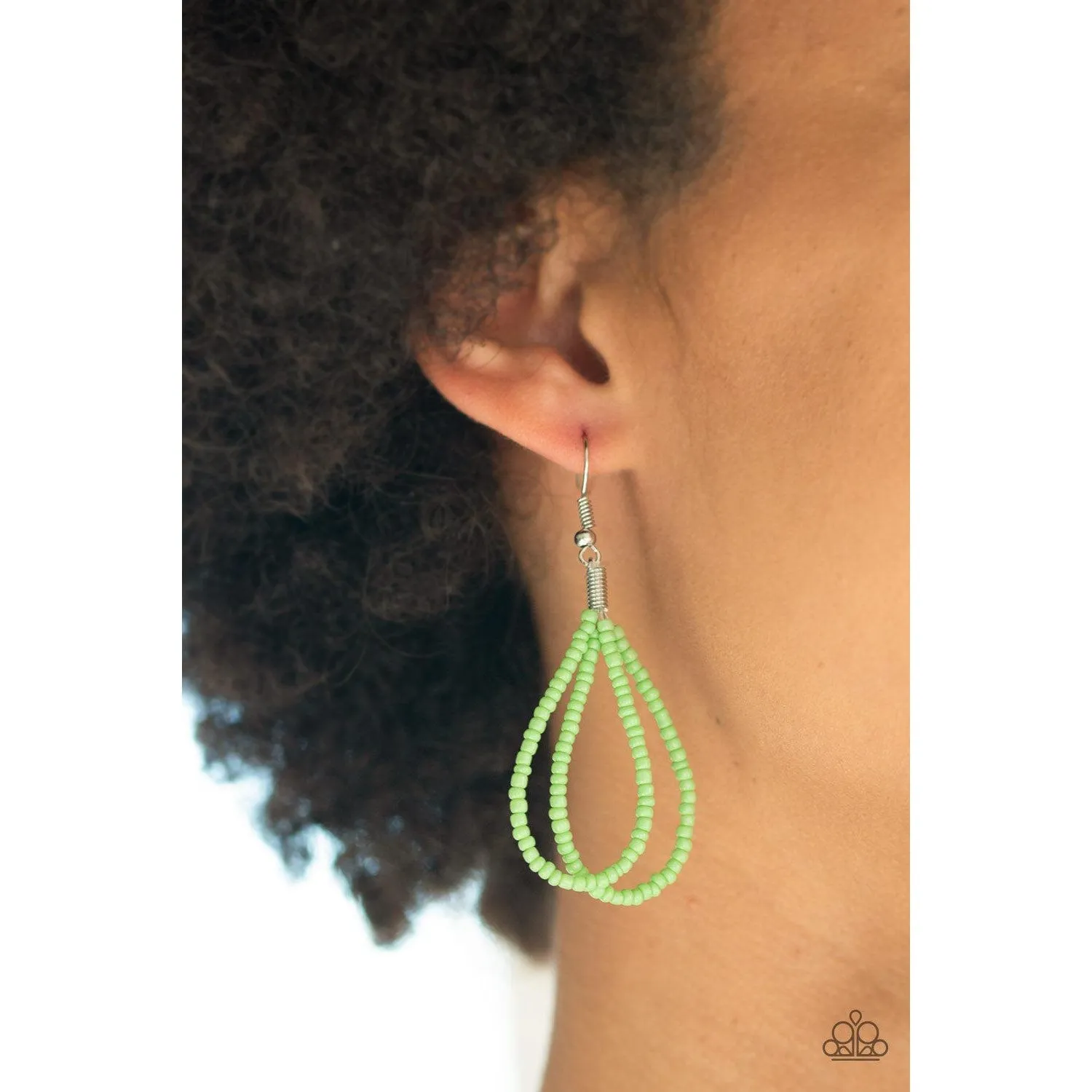 Paparazzi "Peacefully Pacific - Green" Layered Seed Beads Necklace & Earrings Set