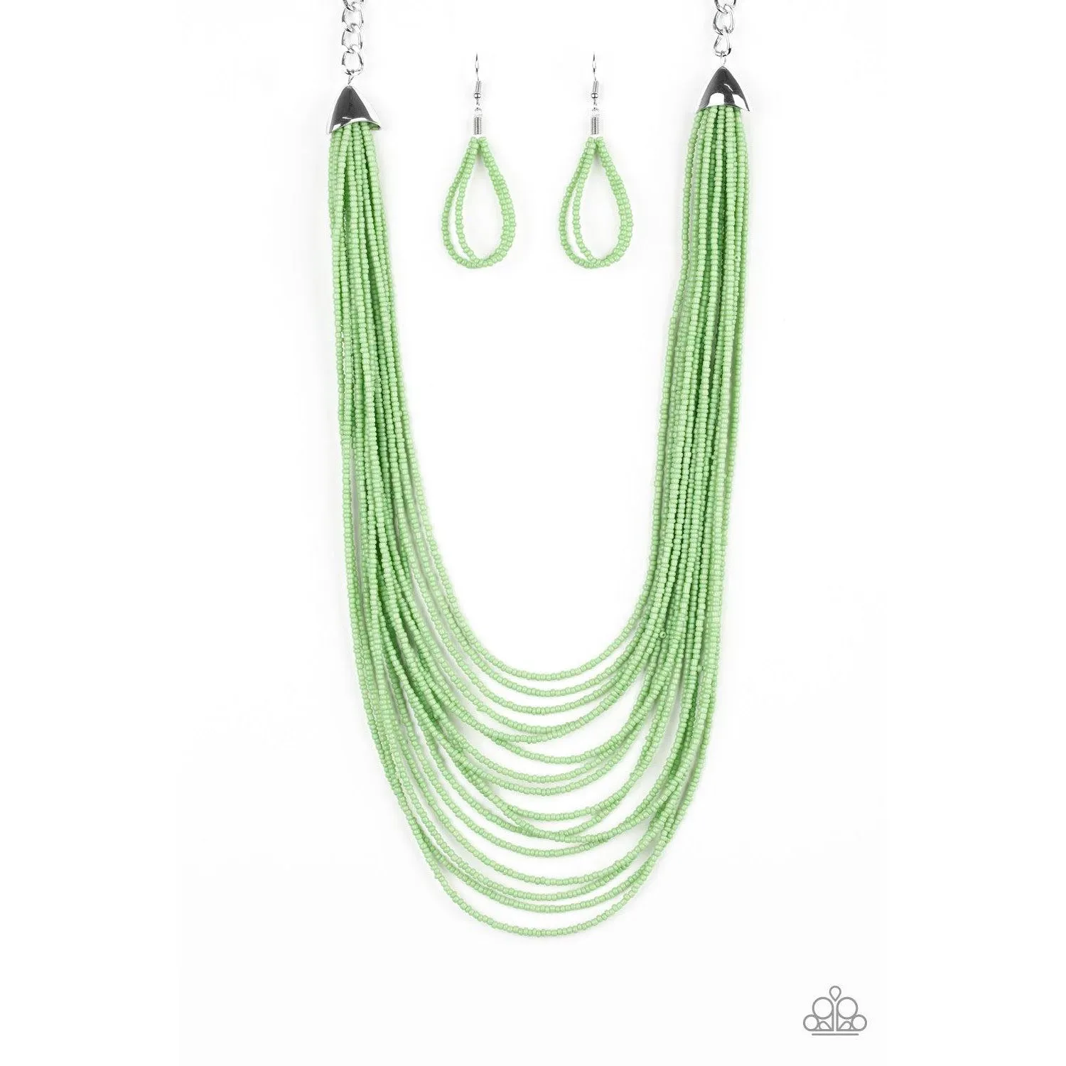 Paparazzi "Peacefully Pacific - Green" Layered Seed Beads Necklace & Earrings Set