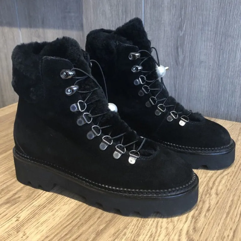 Pearl Snow Boots Women Round Toe