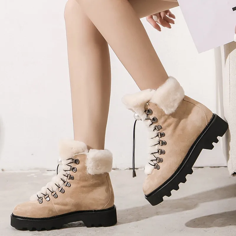 Pearl Snow Boots Women Round Toe