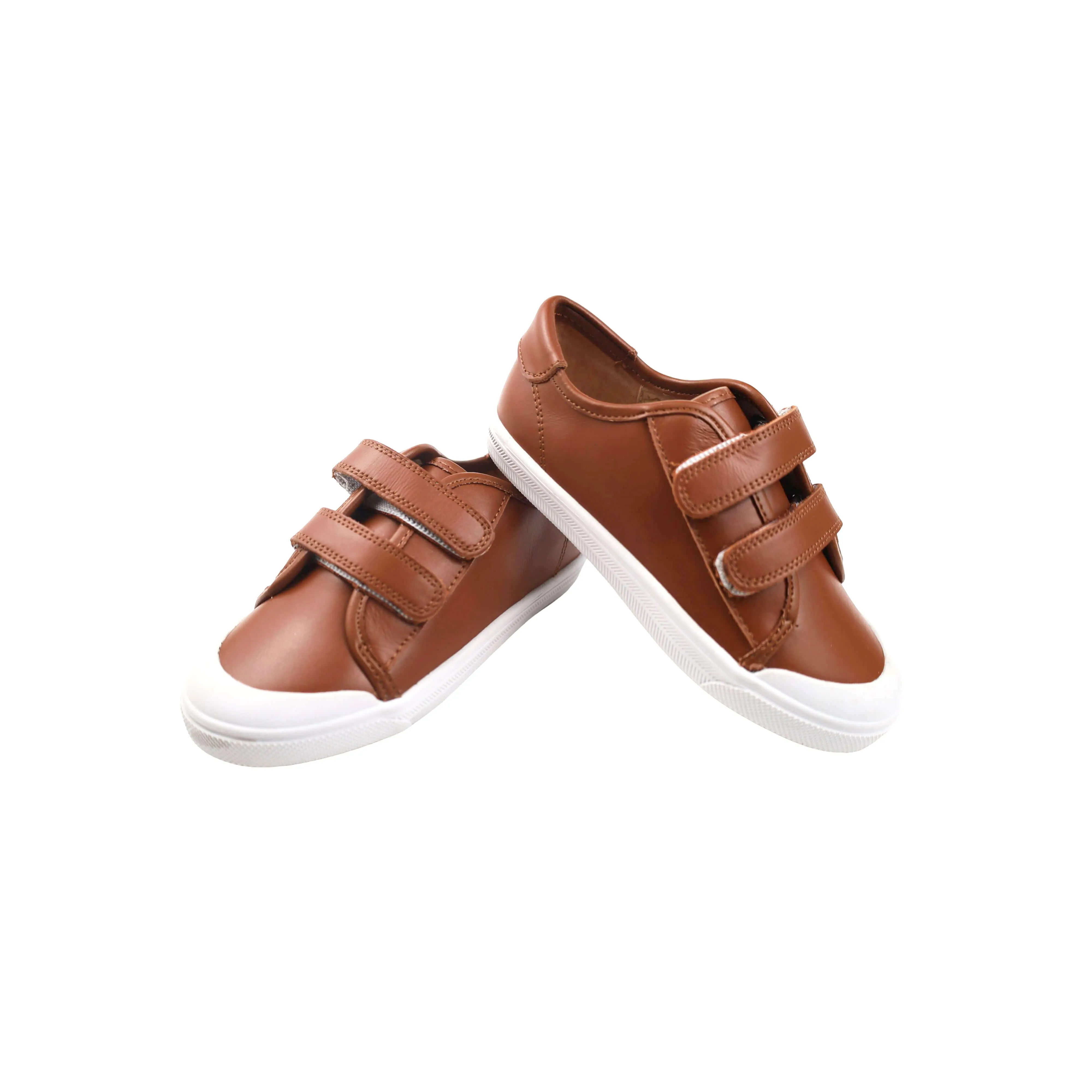 Perroquet Double Velcro Strap Leather Sneakers with Toe Cap - Luggage