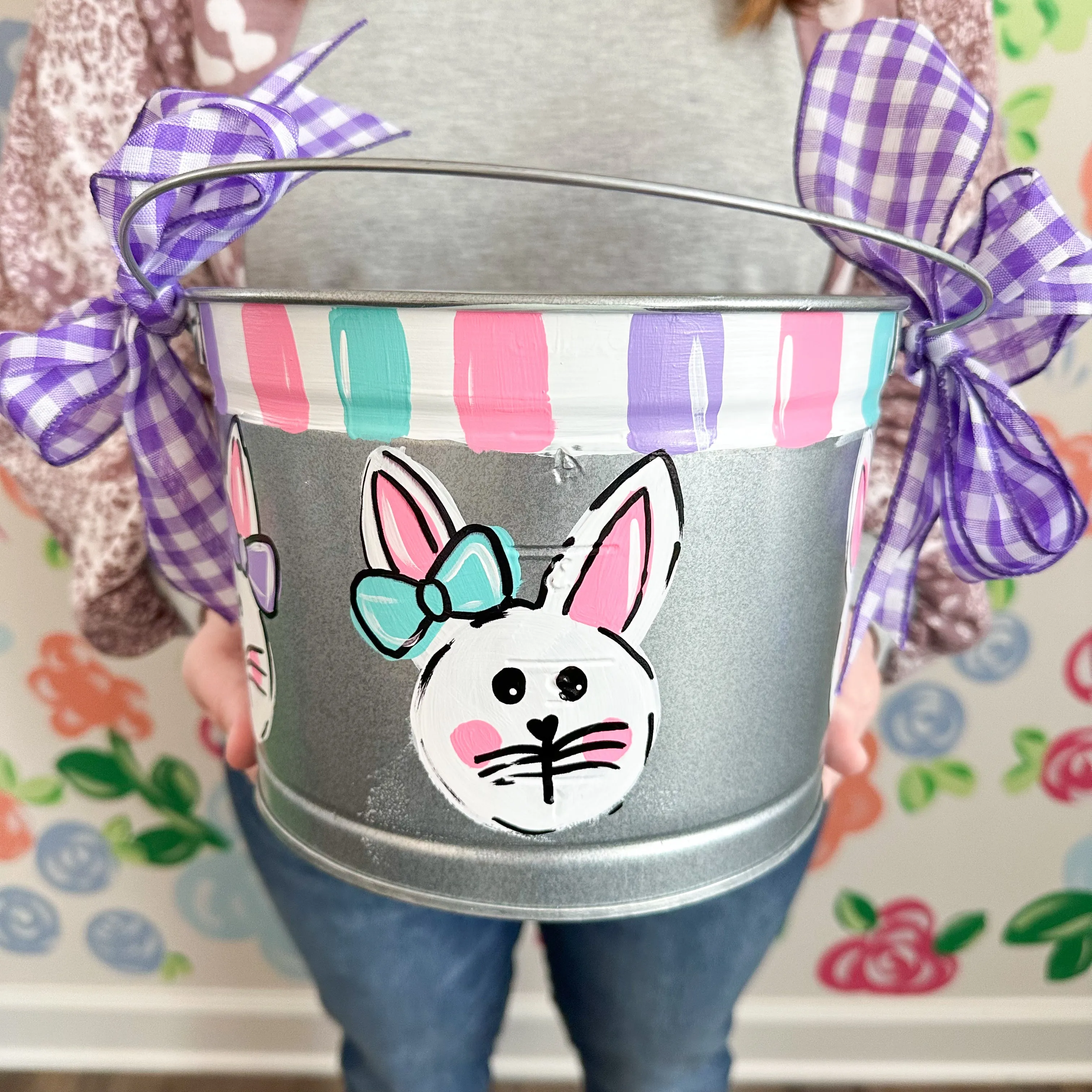 Personalized Bow Bunny Easter Bucket