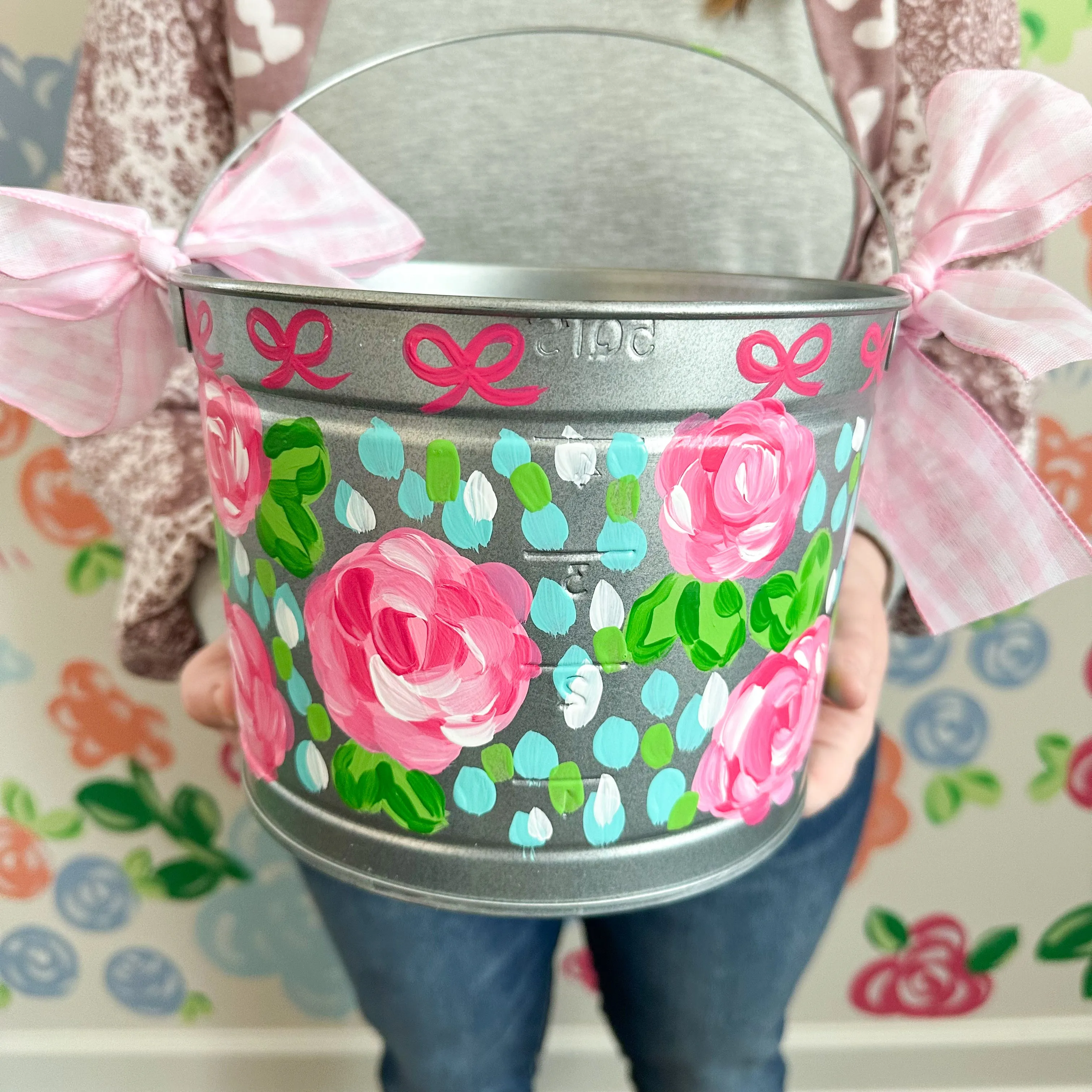 Personalized Brushstroke Floral Easter Bucket