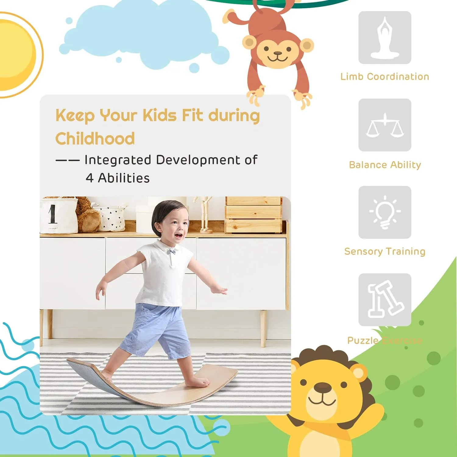Pikler Eco Conscious Montessori Wooden Balance Board | Toddler Wobble Board | 3 Years 