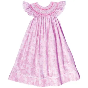 Pink Bubbles English Smocked Angel Sleeve Bishop w/RicRac