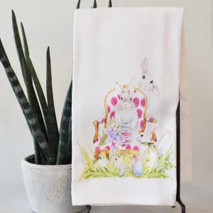 Pink Dot Chair with Bunnies Hand Towel
