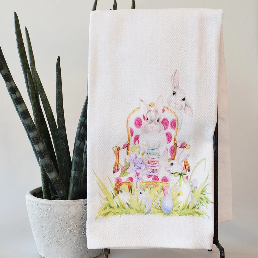 Pink Dot Chair with Bunnies Hand Towel