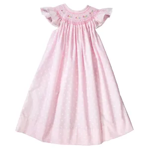 Pink Dotted English Smocked Bishop with RicRac