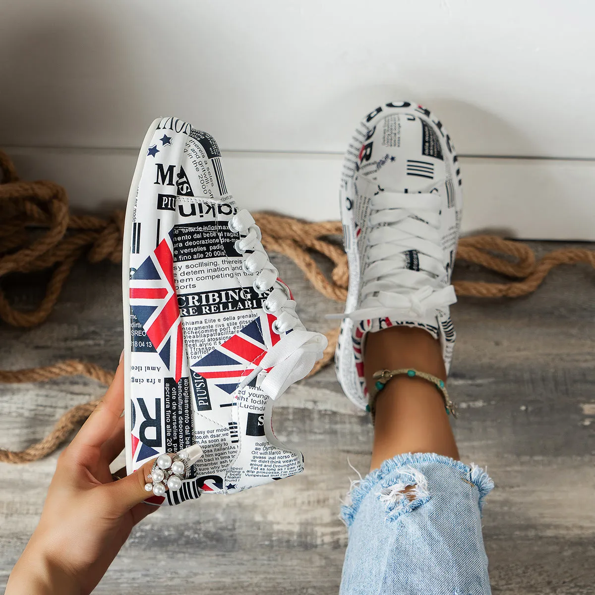 Platform Painted Flag Sneakers