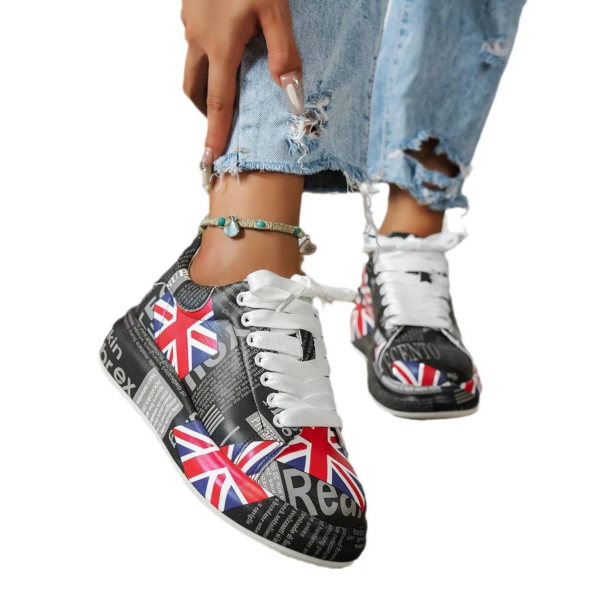 Platform Painted Flag Sneakers