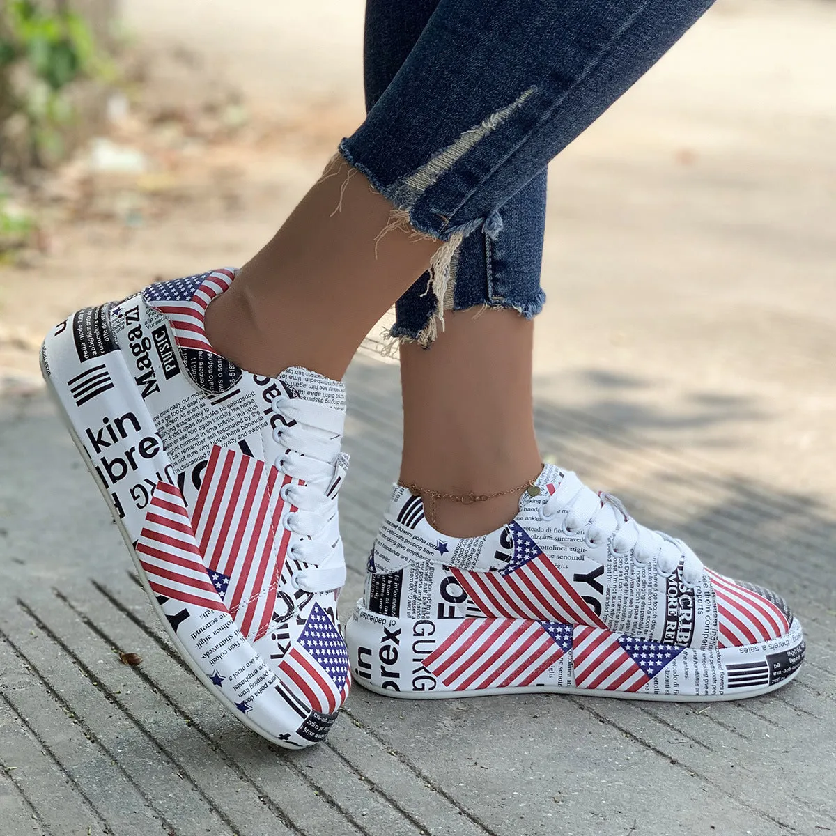 Platform Painted Flag Sneakers