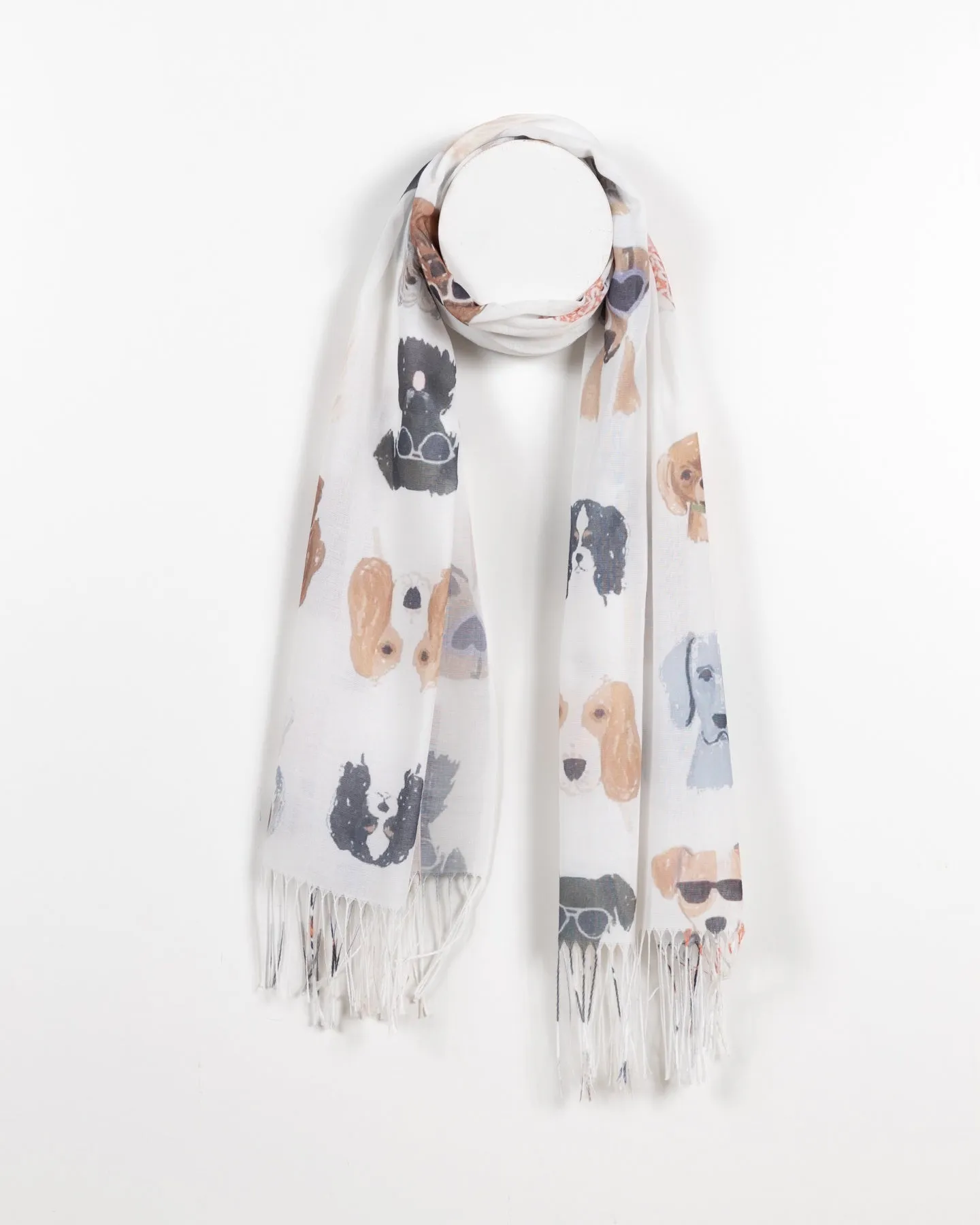 Playful Pups Sheer Scarf with White Background