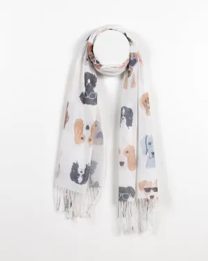 Playful Pups Sheer Scarf with White Background
