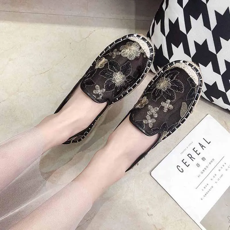 Plus Size 35-40 Summer Women Outdoor Flat Bohemian Beach Wear-resistant Non-slip Office Lady Lace Mesh Shoes