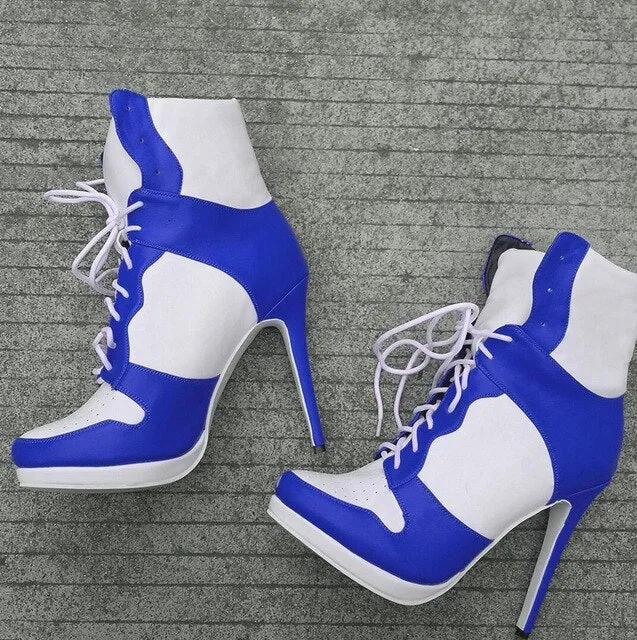 Plus Size 36-47 Lace Up Booties Ladies Round Toe Thin High Heels Shoes Woman Autumn Winter Party Ankle Boots Women
