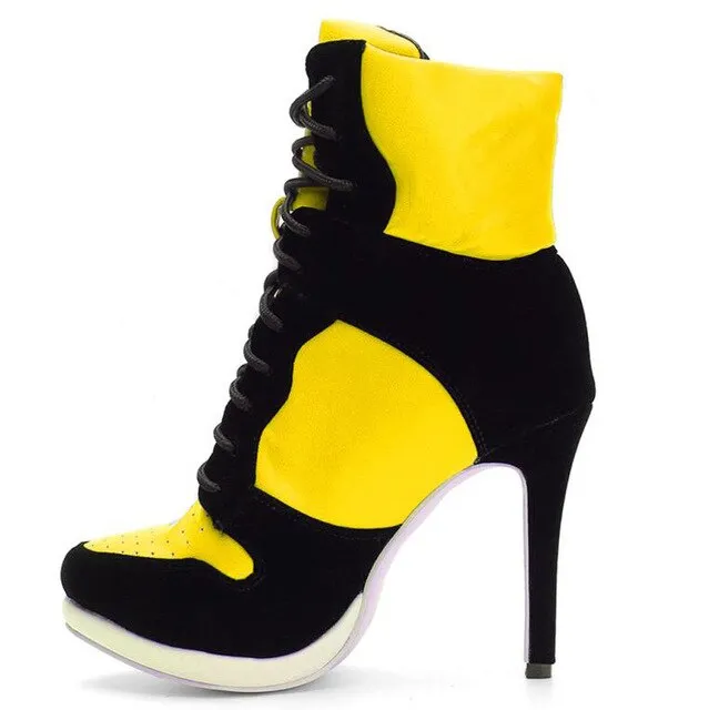 Plus Size 36-47 Lace Up Booties Ladies Round Toe Thin High Heels Shoes Woman Autumn Winter Party Ankle Boots Women