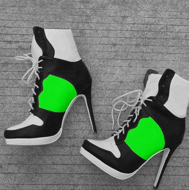 Plus Size 36-47 Lace Up Booties Ladies Round Toe Thin High Heels Shoes Woman Autumn Winter Party Ankle Boots Women