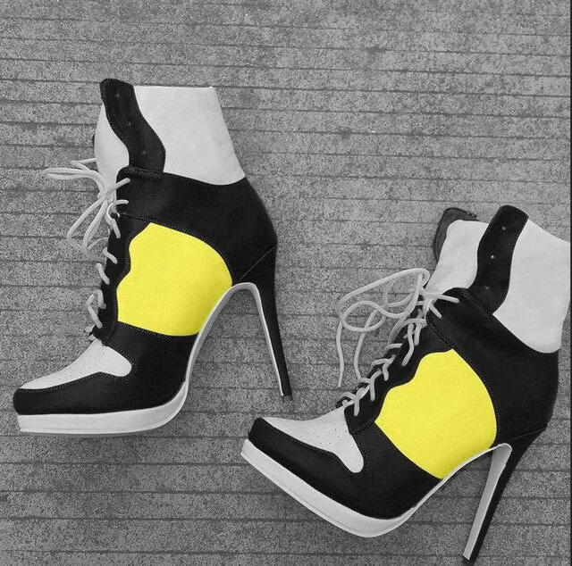 Plus Size 36-47 Lace Up Booties Ladies Round Toe Thin High Heels Shoes Woman Autumn Winter Party Ankle Boots Women