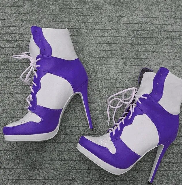 Plus Size 36-47 Lace Up Booties Ladies Round Toe Thin High Heels Shoes Woman Autumn Winter Party Ankle Boots Women