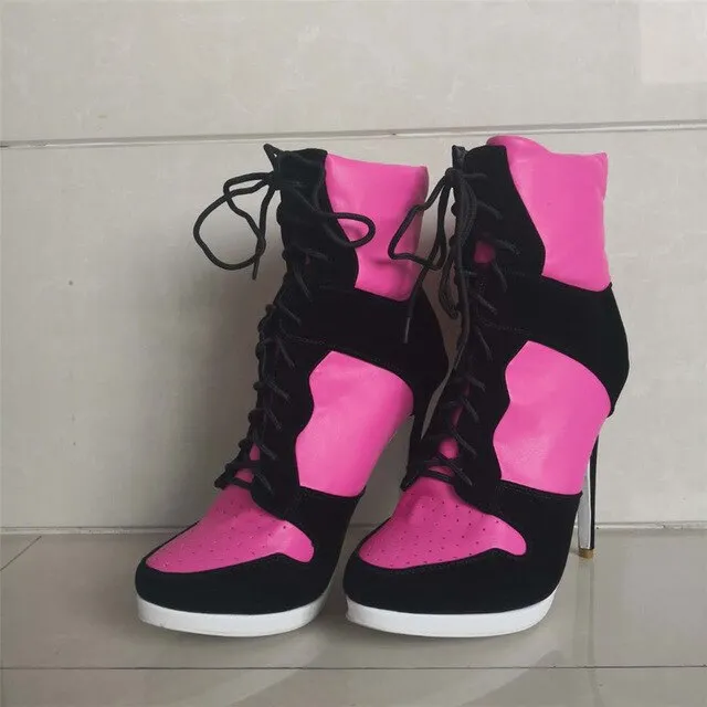 Plus Size 36-47 Lace Up Booties Ladies Round Toe Thin High Heels Shoes Woman Autumn Winter Party Ankle Boots Women