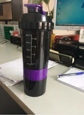 Protein shaker Bottle With 3 Layers - Black,Green,Purple,Red,White