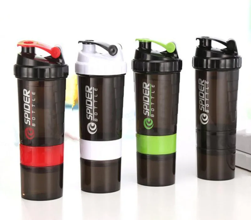 Protein shaker Bottle With 3 Layers - Black,Green,Purple,Red,White